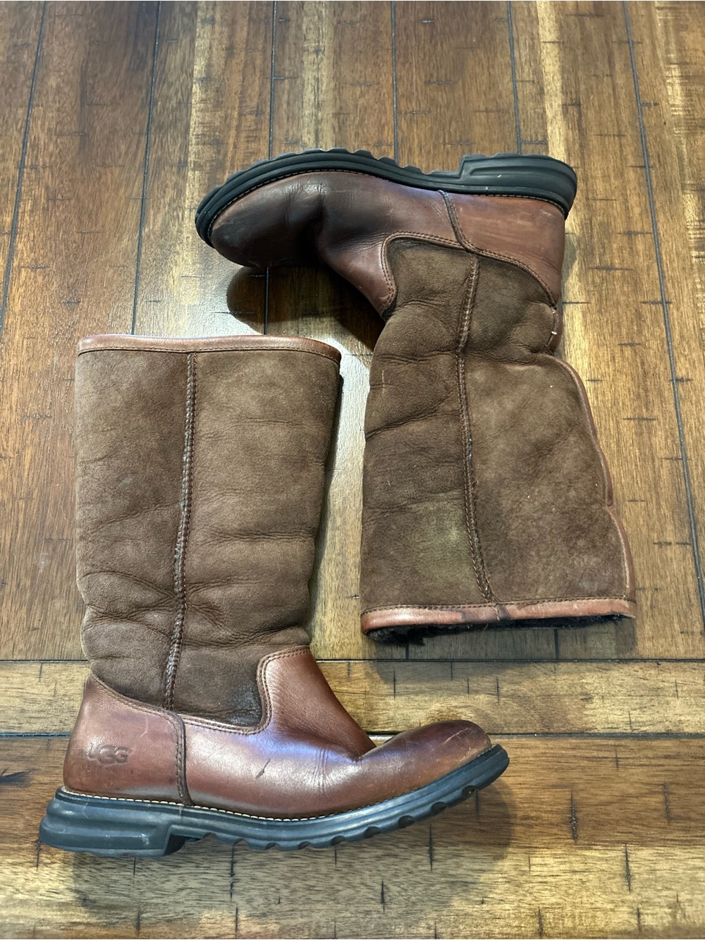 UGG Australia 5382 Tall Boots Womens 7 Brown Leather Suede Sheepskin Lined